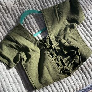 nwot hemp/linen lace up crop top from nepal